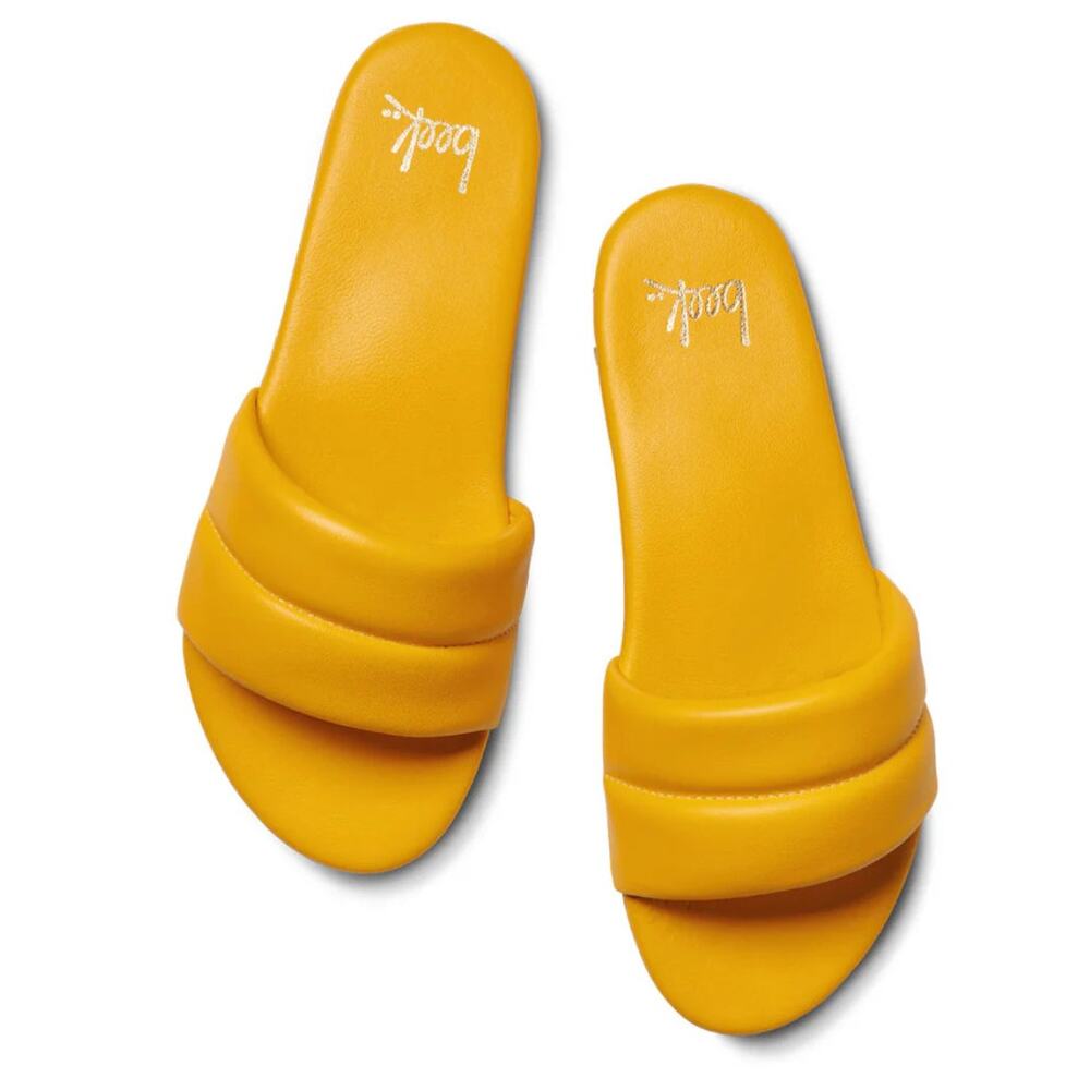 Beek Sugarbird Sunflower Yellow Sandals NEW Leather Slides Flat NWT Size 8